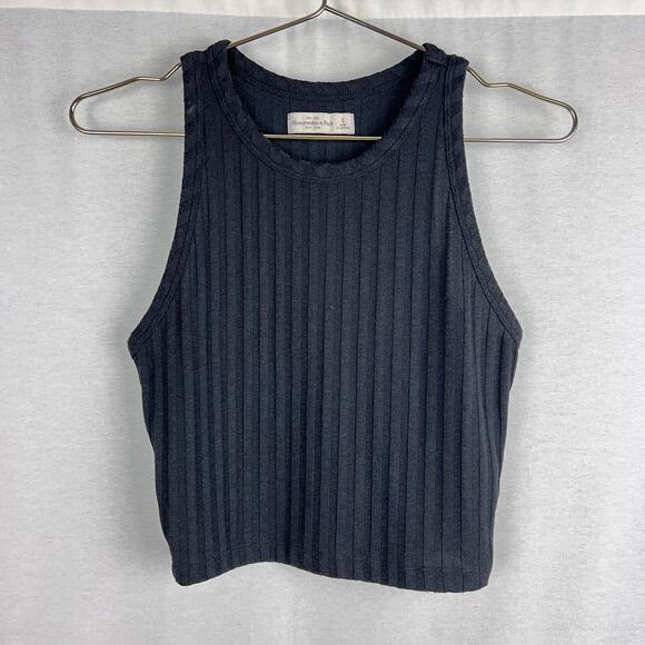 Abercrombie and Fitch Top Black Ribbed Crop Tank Minimalist Capsule Basic Layer - Picture 1 of 5